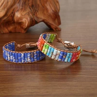 chakra bracelet jewelry 7 styles diy handmade cylindrical natural stone leather wrap bracelet tube beads charm bracelets gifts