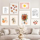 Цветы девушка лицо Тигр оранжевый абстрактный настенный художественный холст картина скандинавские плакаты и принты настенные картинки для декора гостиной