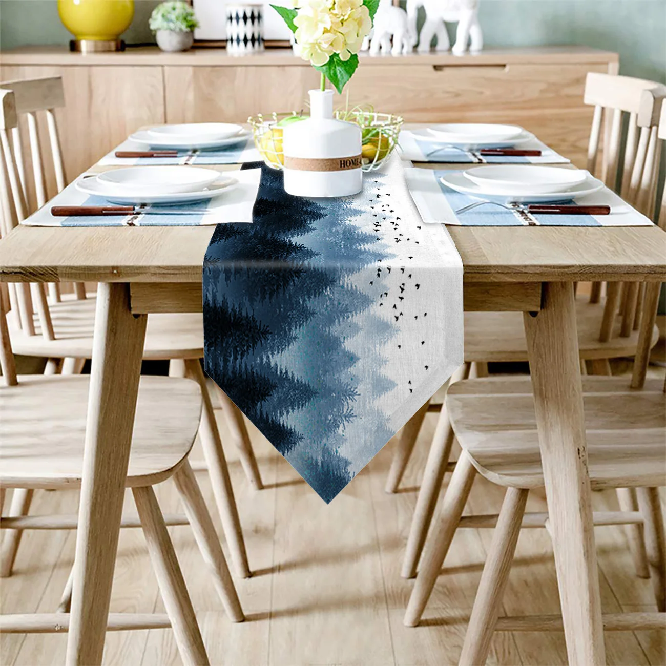 Ink Painting Coniferous Forest Flying Birds Table Runner Flag Home Party Decorative Tablecloth Runners for Wedding | Дом и сад