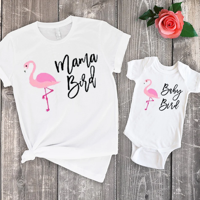

Mother Daughter Bird Baby Tshirt Flamingo Tee Set Girls Clothes Family Outfits Christmas Mommy and Me Shirts Matching 2020 New