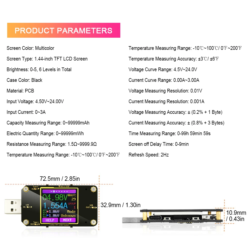 

KKmoon Type C USB Tester USB Voltmeter Ammeter Current Voltage Tester Mini Digital Multimeter with Iron Storage Case LCD Screen