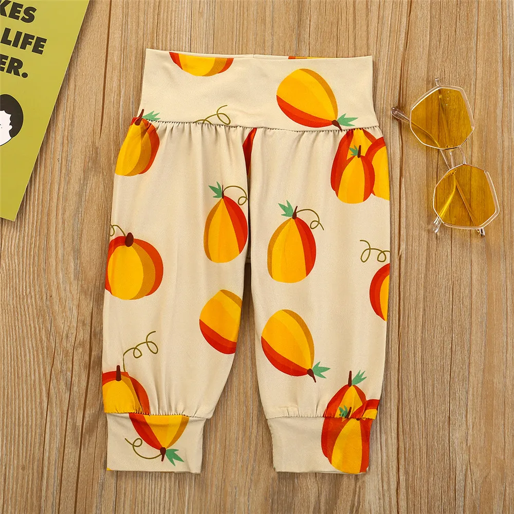 

0-24M Toddler Baby Halloween Clothes Outfits Pumpkin Letter Romper Tops+ Print Long Pants + Bow 3Pieces Set Spring Autumn