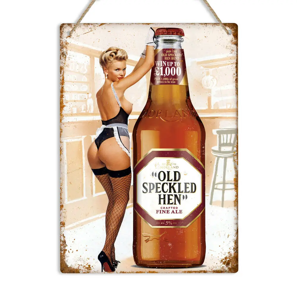 

OLD SPECKLED HEN Pin Up Girl Vintage Retro Metal Wall Sign Plaque Man Cave Pub