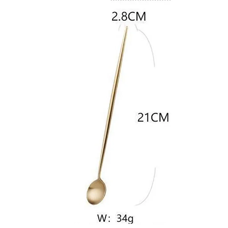 long ice spoon Золотой столовый набор из 18/10 нержавеющей стали, набор столовых приборов, палочки для еды, нож для масла, десертная обеденная ложка, вилка, чайная ложка, посуда, 1 шт - Цвет: long ice spoon