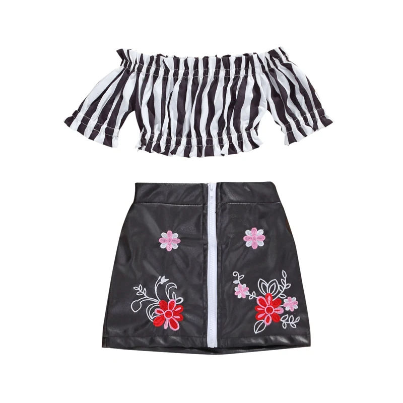 Летняя юбка для маленьких девочек костюм из двух предметов модный топ в полоску с