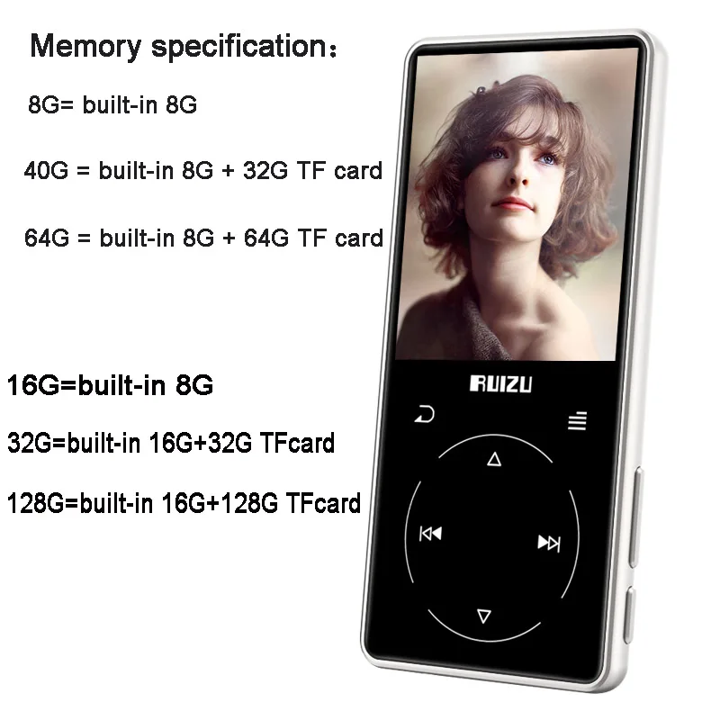 

Ruizu D16 8G New Metal Bluetooth MP3 player Bulit-in Speaker with FM radio voice recorder e-book Portable Video player