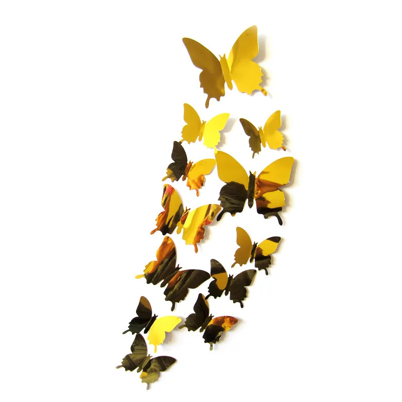 3D Mirror Surface Butterfly Wall Stickers PVC Wallpaper Decal Backdrop Butterflies for Christmas Window Sticker Curtain Decor | Дом и сад