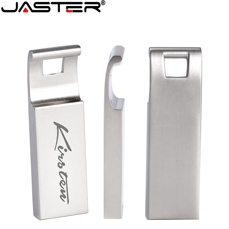 

JASTER Free Custom Logo Metallic Silver 2.0 USB Flash Drive 4GB 8GB 16GB 32GB 64GB 128GB Portable External Storage Memory Stick