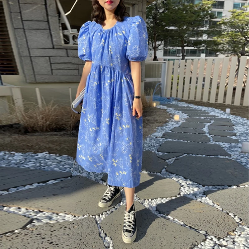

2021 round neck loose retro dress women