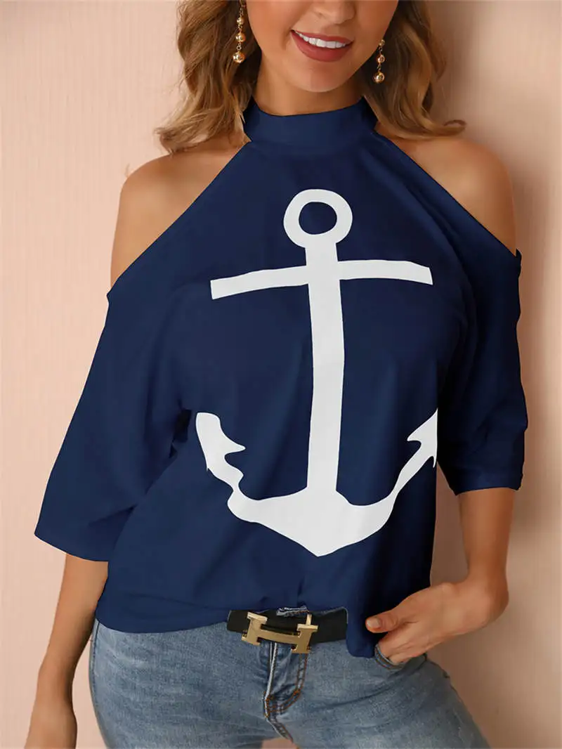 Женская летняя элегантная повседневная футболка с лямкой на шее Женский базовый