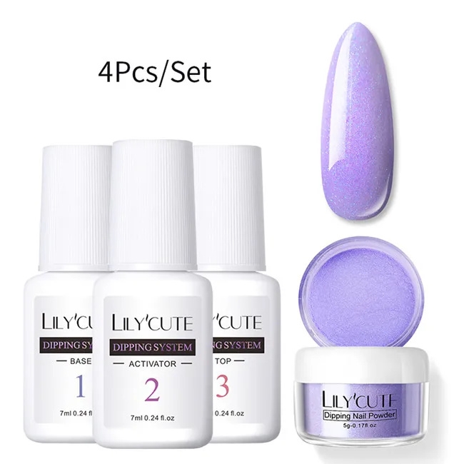 4Pcs Set 09 LILYCUTE комплект погружения ногтей Блеск порошок комплект Градиент Французский ногтей косметическая пудра Kit Красочные голографические натуральный сухой пигмент 2/3/4/8 шт - Цвет: 4Pcs Set 09