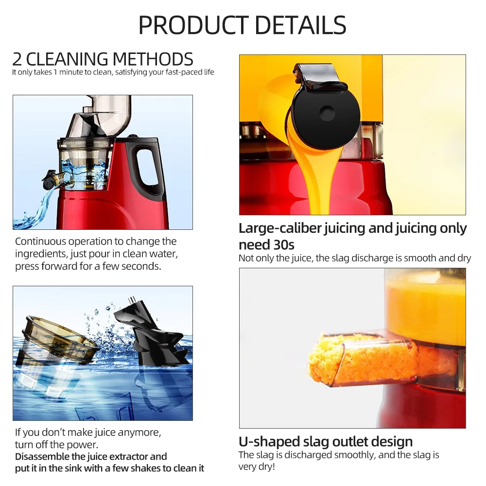 

Slow Juicer 7LV Screw Cold Press Extractor FilterFree Easy Wash Electric Fruit Vegetable BPA-Free Juicer Machine Large Caliber