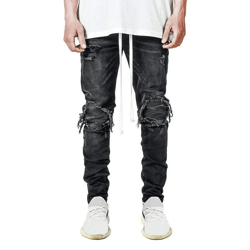 

Men's Streetwear Hole Jeans Pants 2021 Casual Summer Autumn Male Ripped Skinny Slim Biker Outwears Sweatpants Jeans