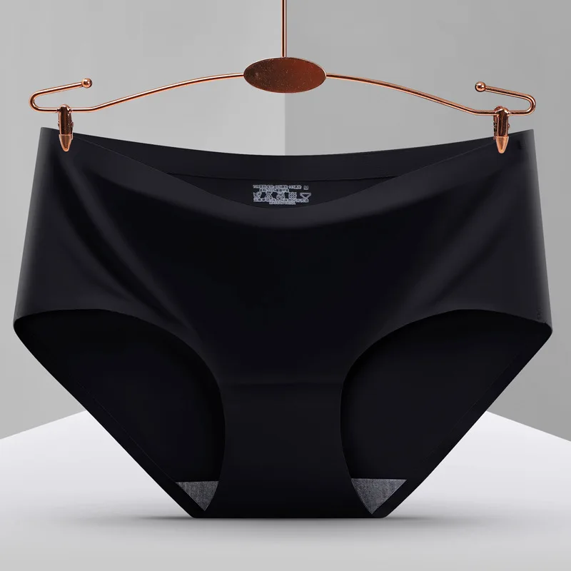 Traceless Women Briefs One-piece Ice Silk Panties Ladies Solid Color Anti-bacterial Midwaist Cotton Crotch For Girls Underpants | Женская