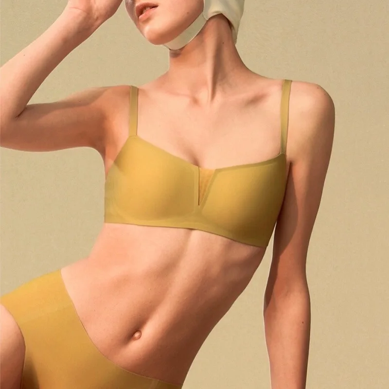 

Non-marking Muscle Underwear Women Set No Steel Ring Soft Support V-neck Tube Top Jelly Striped Bra Set Lingerie Set Sexy