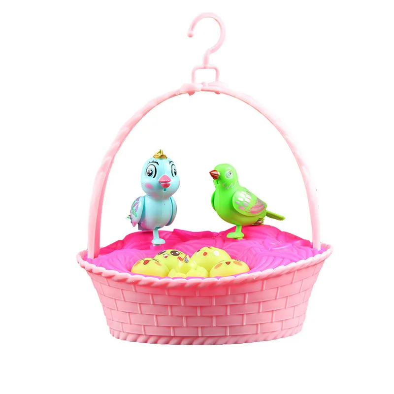 

Детские голосовые Управление моделирование птица семья в корзину игрушки для детей со звуком светильник пение в виде птичьего гнезда дом и...