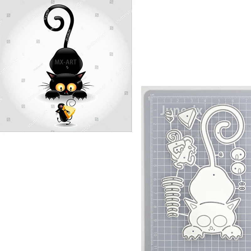 Металлический трафарет с изображением милого кота и мыши животные сыром для