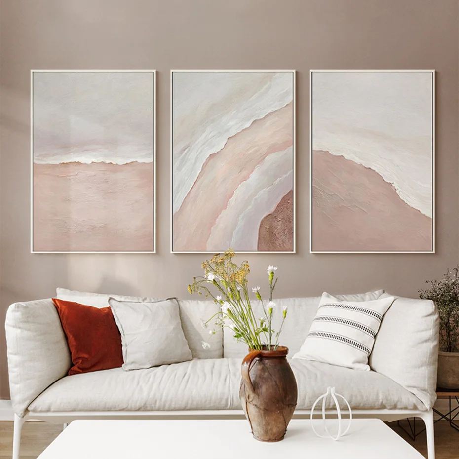 

Abstract Pink Beige Beach Sea Waves Bohemia Marble Poster Canvas Painting Wall Art Print Pictures for Modern Home Cuadros Decor