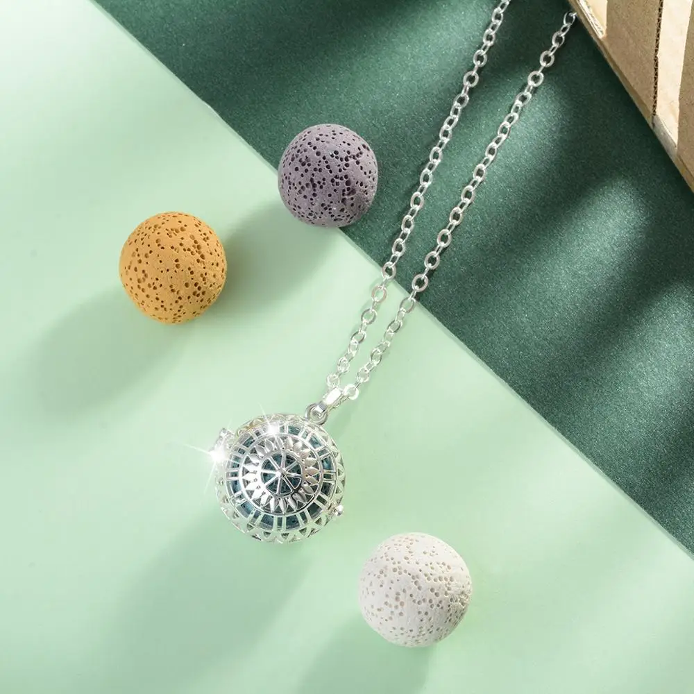 EUDORA 20mm Hollow blossom Lockets Pendant Aromatherapy locket Diffuser Necklace fit Volcanic Lava Stone Ball Fine Jewelry K359 | Украшения