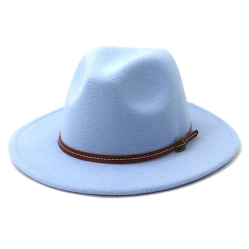 

Шляпа с широкими полями однотонная для мужчин и женщин, Классическая фетровая шляпа с ремешком, для церкви, свадьбы, зимы, красный, зеленый, б...