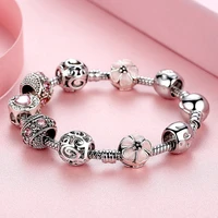 attractto pink cherry blossoms flower braceletsbangles for women crystal bracelet charms heart snaps jewelry bracelet sbr190320