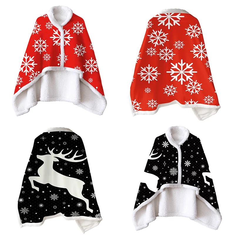 

2021 Christmas Decor Thicken Sherpa Blankets Cloak Fluffy Flannel Fleece Wearable Blanket Super Soft Plush Throw Blanket