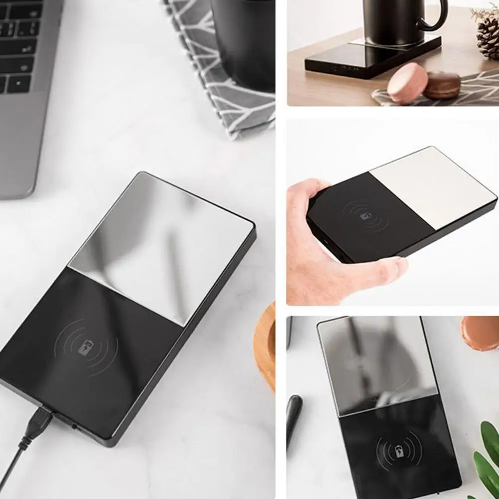 2 In 1 Multifunctional Heating Mug Cup Warmer Electric Wireless Charger Phone Charging Pad Mirror For Home Office Coffee Coaster |