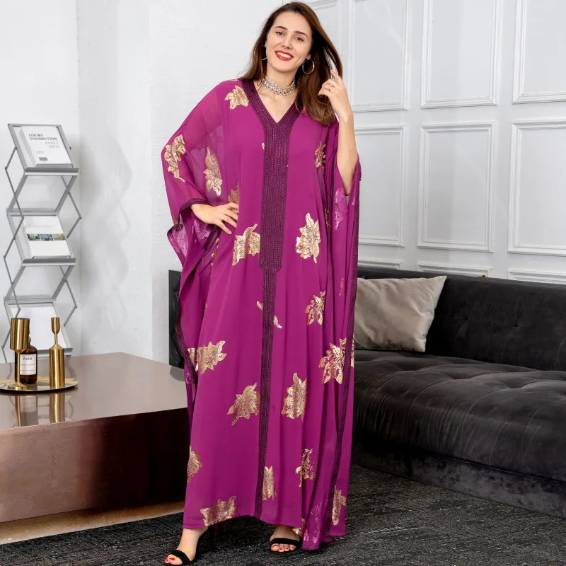 

Женское платье в мусульманском стиле, Новинка весна-осень 2022, Модное шифоновое платье с рукавом летучая мышь, Свободное длинное платье макс...