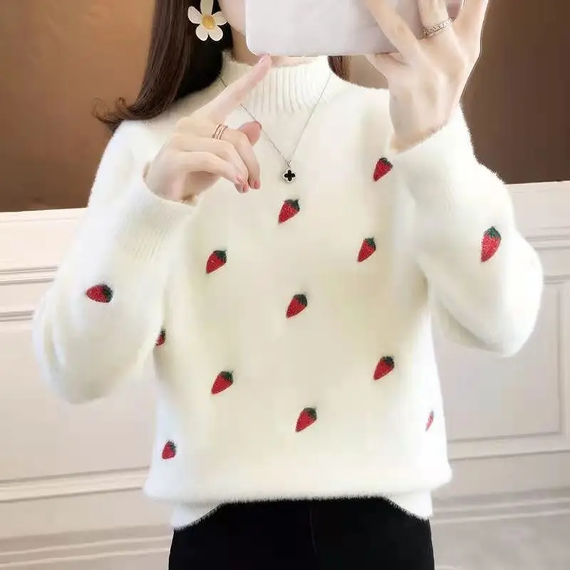 

Женский Повседневный облегающий пуловер из искусственной норки, бархатный свитер с длинным рукавом, плотный джемпер с вышивкой, K627, Осень-з...