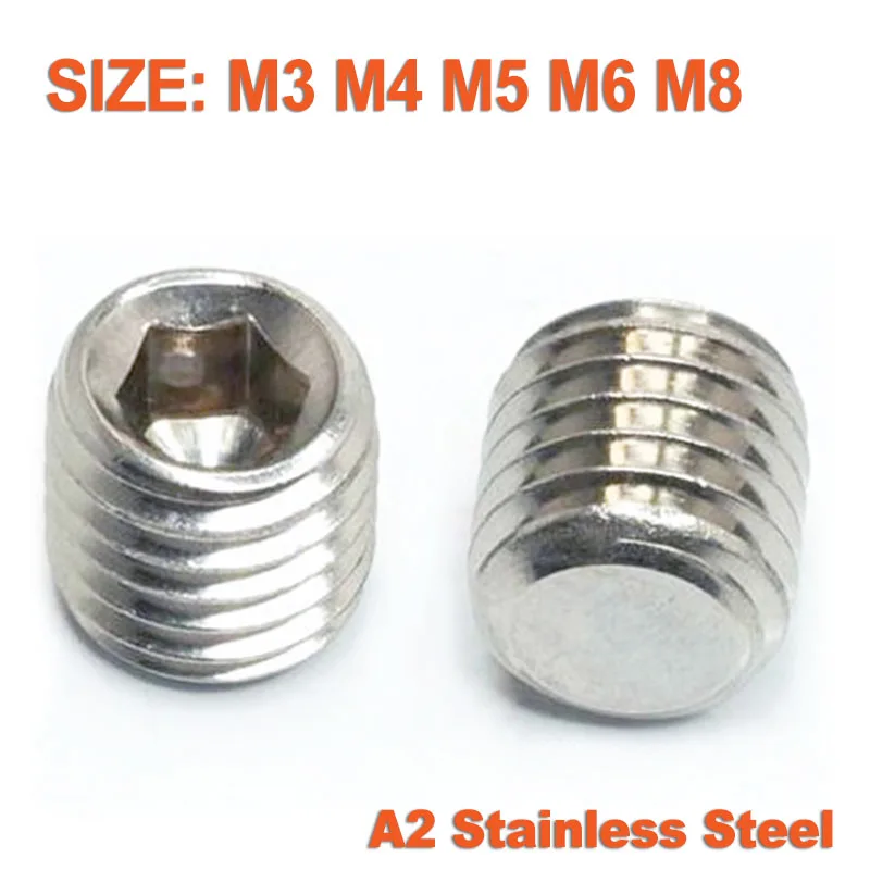 

Stainless Steel Set Screw DIN913 A2 Flat Point Hexagon Hex Socket Set Screws M3 M4 M5 M6 M8