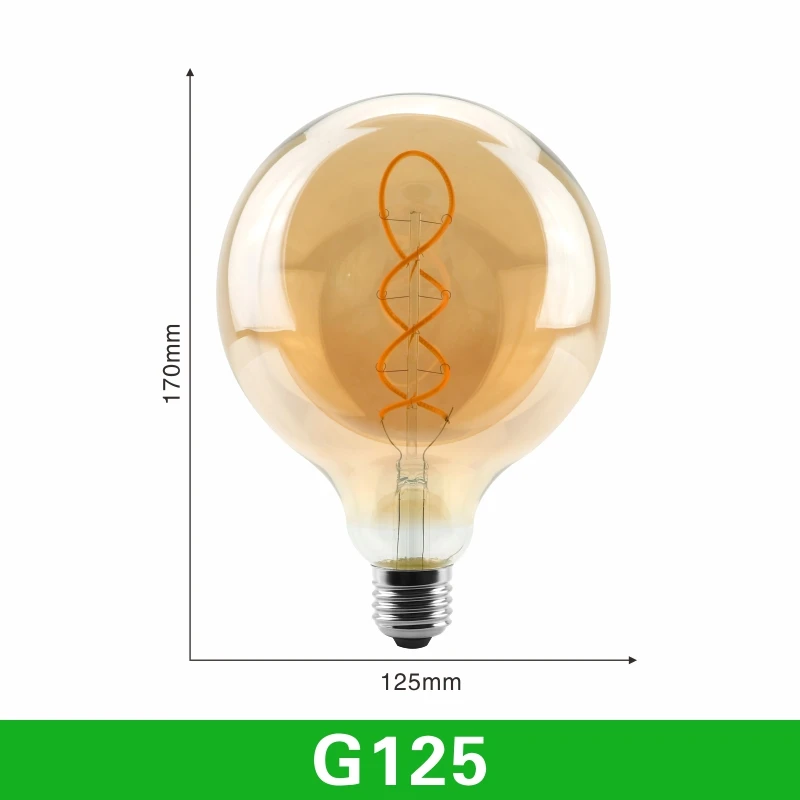 T45 ST64 G80 G95 G125 T225 Spiral Light LED Filament Bulb 4W 2200K Retro Vintage Lamps Decorative Lighting Dimmable Edison Lamp - Испускаемый цвет: G125