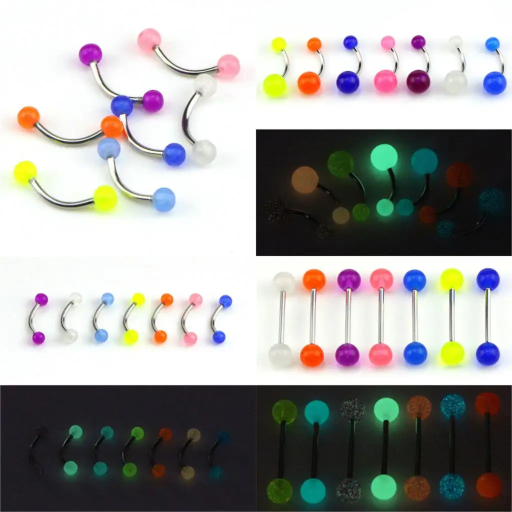 7 шт светится в темноте светящиеся пирсинг-штанга для языка кольца пирсинг тела