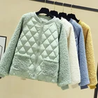 Зимнее пальто в стиле пэчворк, короткие парки из искусственной овечьей шерсти, Повседневная Милая Дизайнерская куртка, легкие стеганые пальто