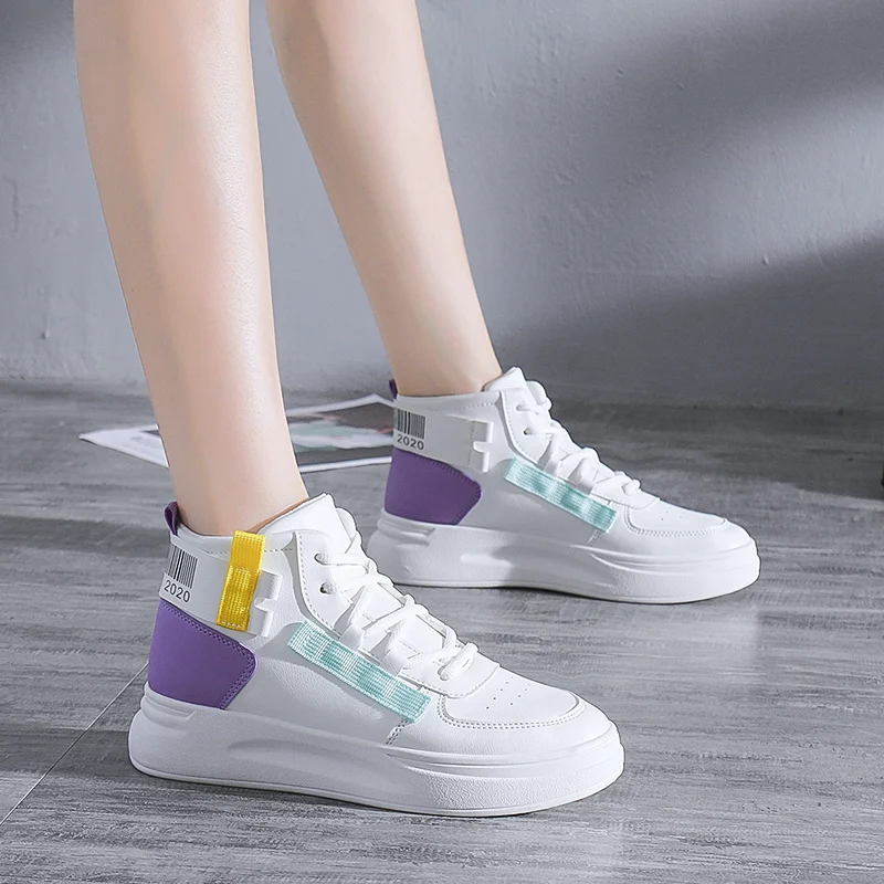 

2021 autumn new sneakers women's breathable leather high-top white shoes women's Korean version of all-match ins shoes