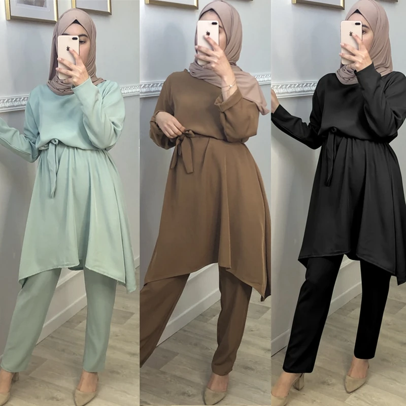 

eid outfit abaya two-piece muslim Fashion turkey hijab dress caftan islamic clothing 2 piece set women musulman ensembles outfit