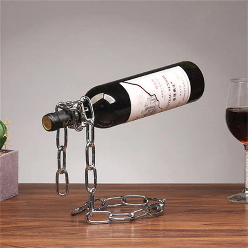 

Magical Suspension iron Chain Wine Racks One Bottle Wine Display Racks Stand Holder Kitchen Dining room cellar Bar Decoration