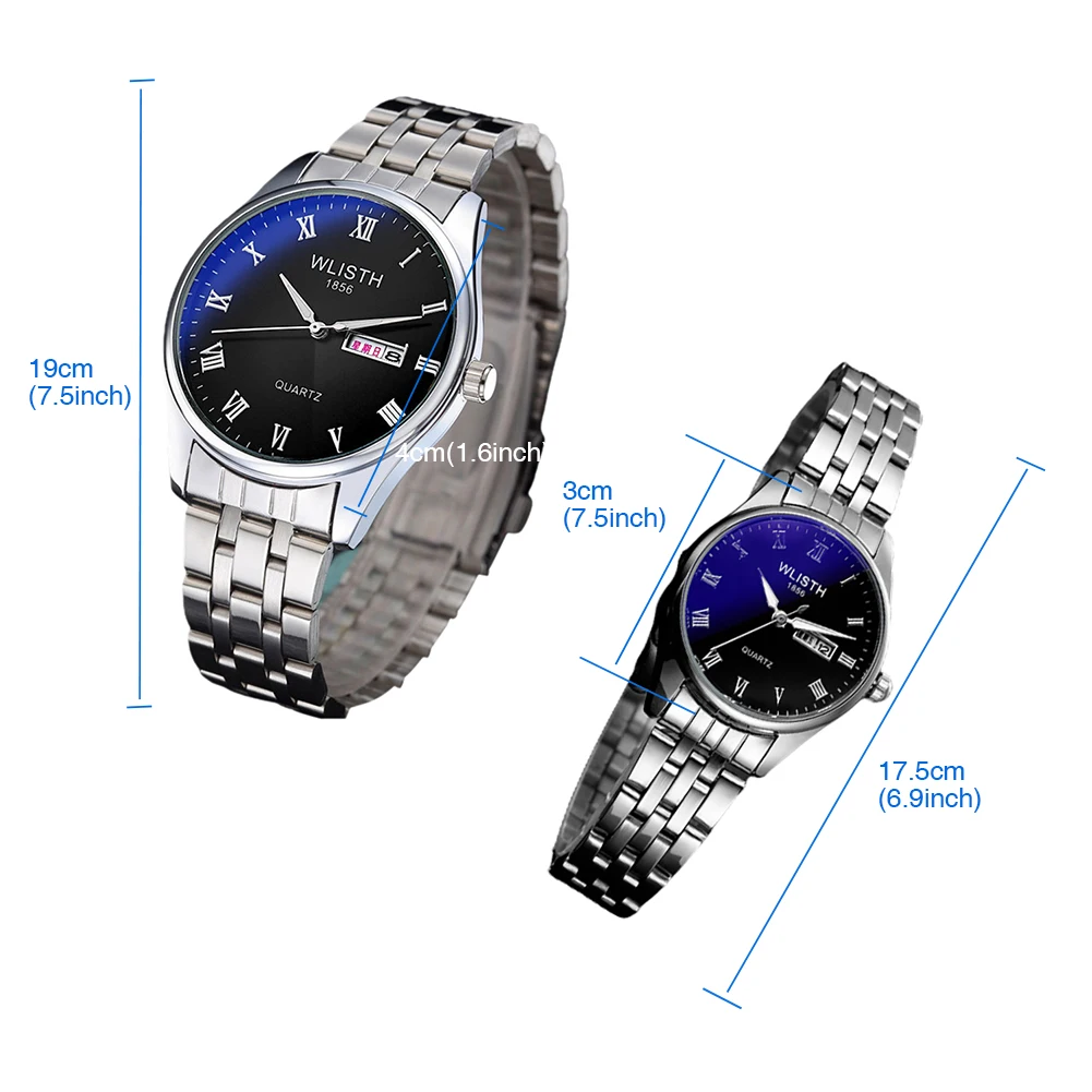 

WLISTH New Luxury Blue-ray Watch Lady Men Lover Stainless Steel Quartz Waterproof Male Wristwatches for men Analog Auto date cl