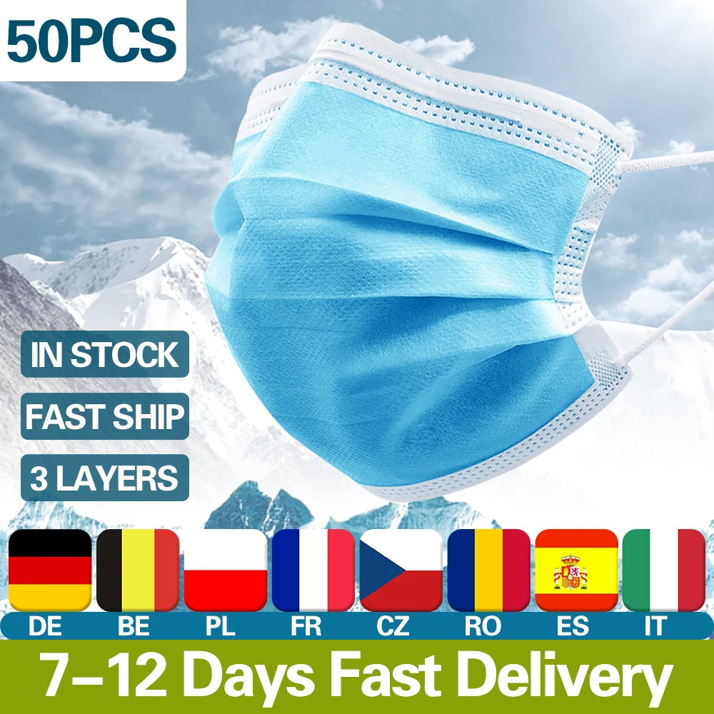 Горячая Распродажа одноразовые маски 50 шт. 3-слойные фильтрующие со ртом для лица