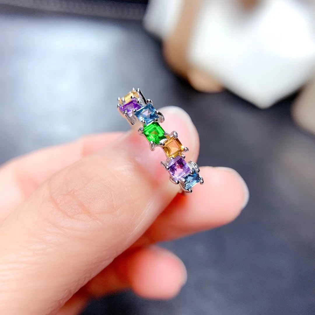 

MeiBaPJ натуральный, украшенные разноцветными кристаллами Кольцо C драгоценным камнем для женщин из натуральной кожи 925 стерлингового серебра ...