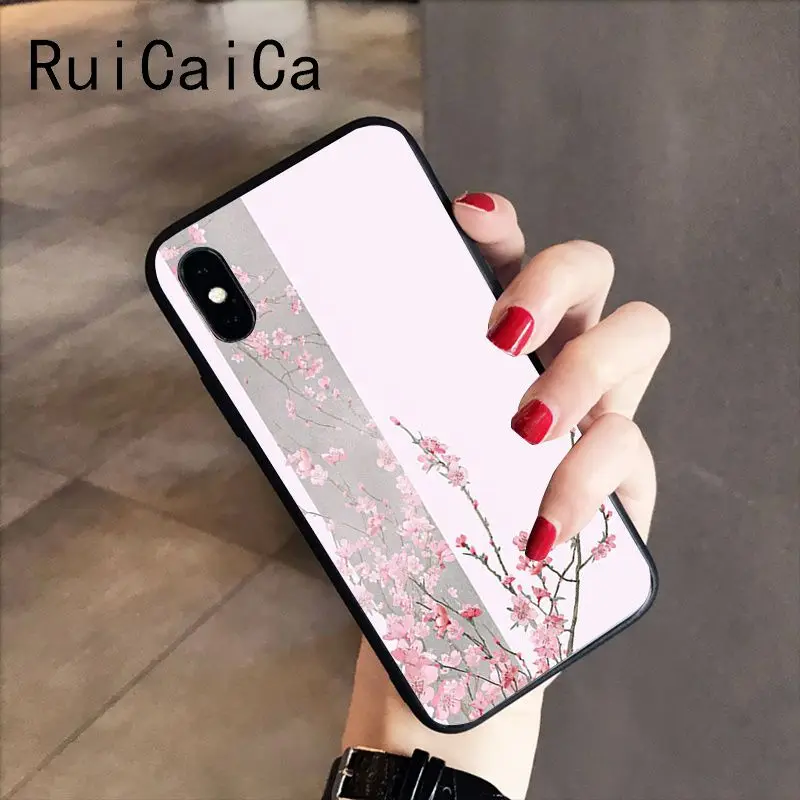 RuiCaiCa китайский художественный цветок Сакура слива Роза пион черный ТПУ Телефон