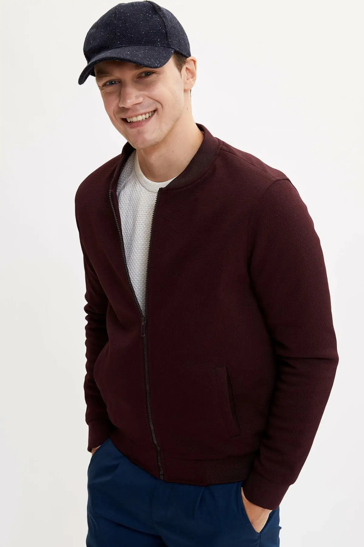 Дефакто мужские зимние винно красные вязаные кардиганы пальто повседневные