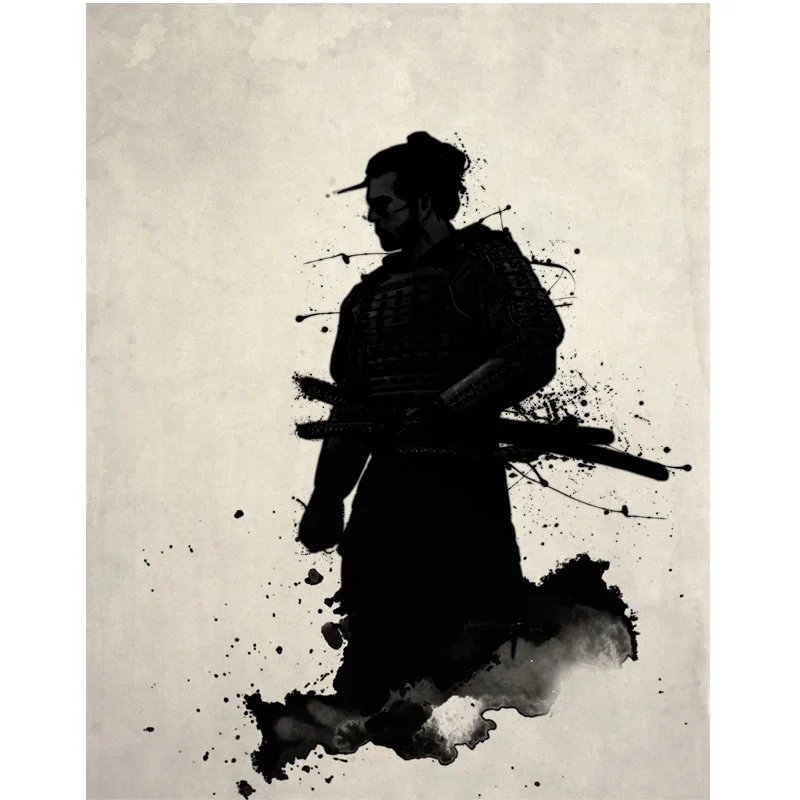 1319 Samurai (3) RELIABLI художественный самурайский акварельный человек плакаты и принты холст живопись черный и белый искусство настенные картины для комнаты без рамки - Цвет: 1319 Samurai (3)