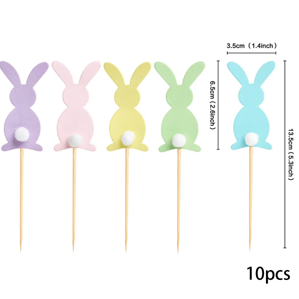 

10 шт., Детские топперы для торта в виде кролика