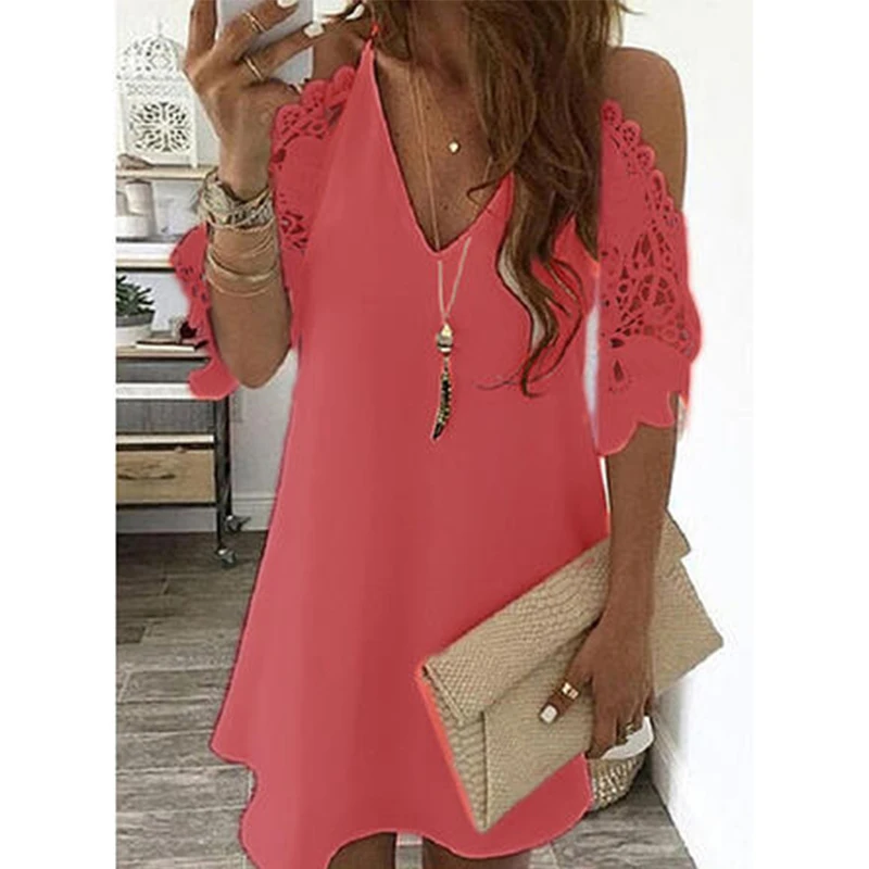 

Vintage Sexy Fashion Dress Women Summer Lace Solid Color Dress Casual Party Dress V Neck Sling Sundress Plus Size Vestidos