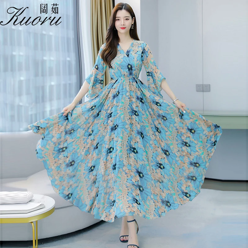 

Женское шифоновое платье-миди с V-образным вырезом, размеры до 4XL