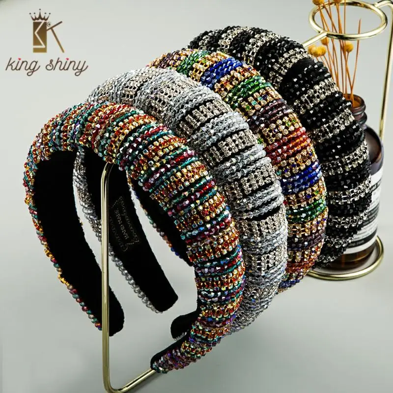

Za Full Multi Color Crystal Thick Sponge Headband for Woman Luxury Colorful Rhinestone Paded Hair Hoop Bridal Wedding Headpieces