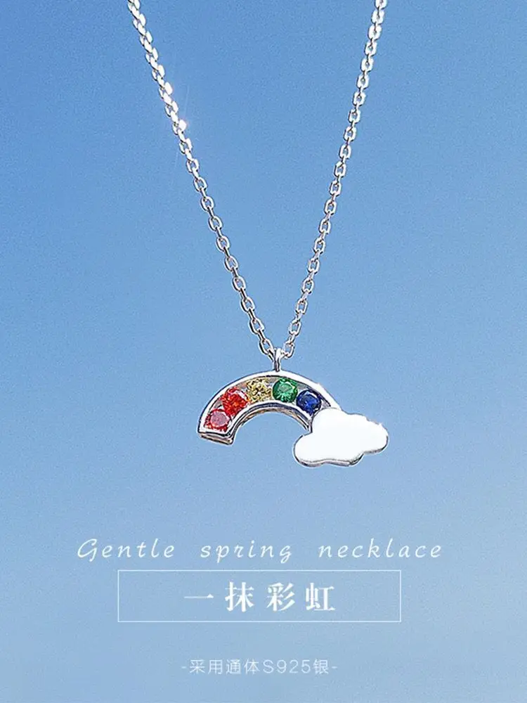 

925 Silver Jewelry with Rainbow Necklace Sweet Fresh Wild Student Clavicle Chain Korean Girlfriend Accessories