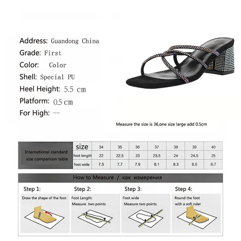 

Meriahzheng 5.5CM 2020 Summer Rhinestone Square Head Thick with Daily Casual Women's Slippers Women's High-heeled Sandals LBZ