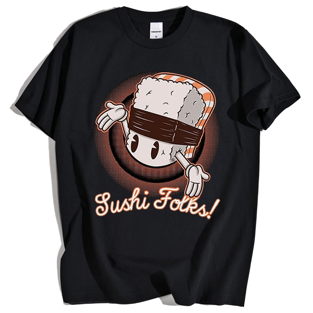 

Kohpweran Unisex Tops Summer Comics Sushi Hip Hop Print Mens T-Shirt Loose Crewneck T Shirts Loose Breathable T Shirt