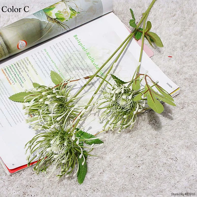 3 головки/ветка Leucospermum искусственные цветы для украшения свадьбы Искусственные цветы Пластиковые поддельные цветы Флер искусственное